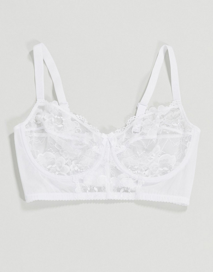 Ivory Rose Fuller Bust lace and mesh mix longline bra in white