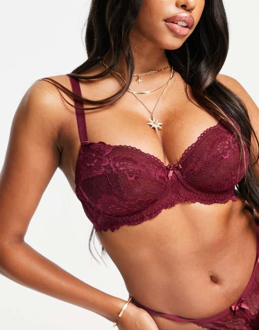 Ivory Rose lace lingerie set in bordeaux