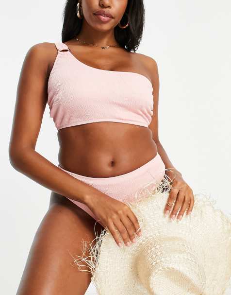 Ivory Rose Fuller Bust – Mieszaj i łącz – Pudroworóżowa marszczona góra od bikini na jedno ramię, rozmiar DD - view 1