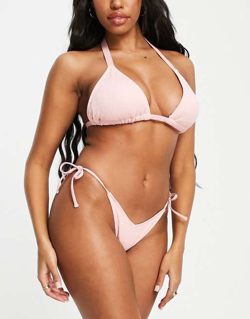 Ivory Rose Fuller Bust mix and match crinkle string high leg bikini bottom in blush pink , 4 of 4