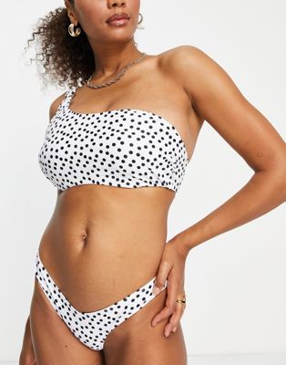 Ivory Rose Fuller Bust mix and match one shoulder bikini top in white polka dot
