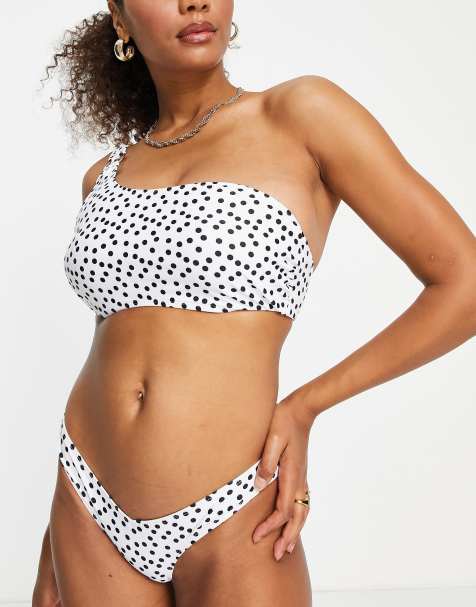 Ivory Rose Fuller Bust mix and match one shoulder bikini top in white polka dot - view 1