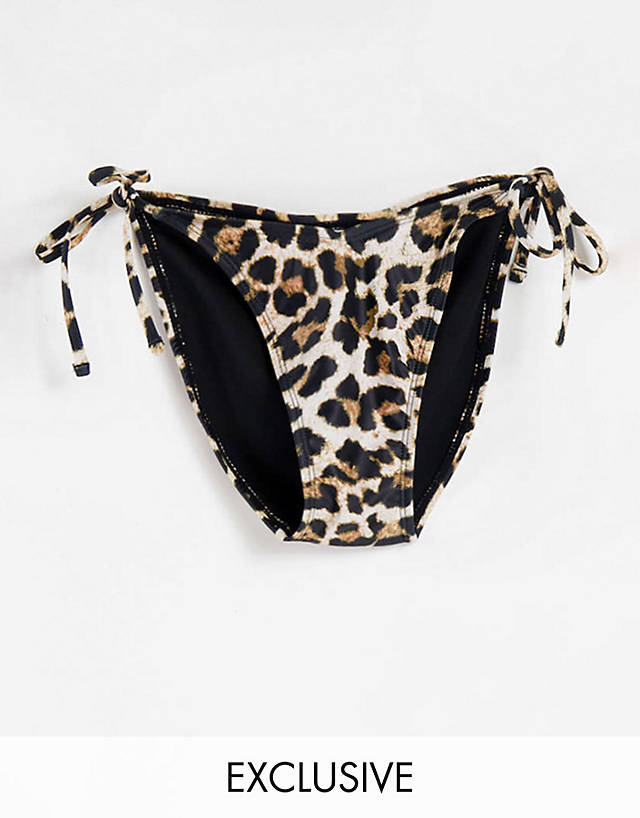 Ivory Rose - fuller bust mix and match string tie up bikini bottom in leopard animal print