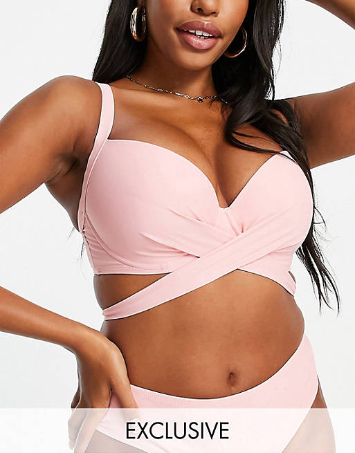 Ivory Rose Fuller Bust mix and match tie around bikini top in blush pink DD-G