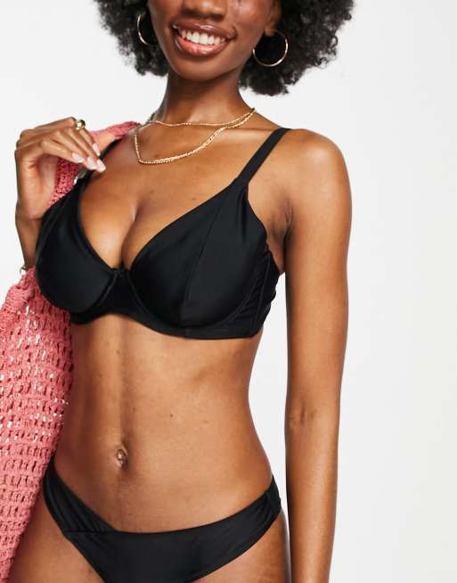 Ivory Rose Fuller Bust mix and match super plunge banded bikini top in black