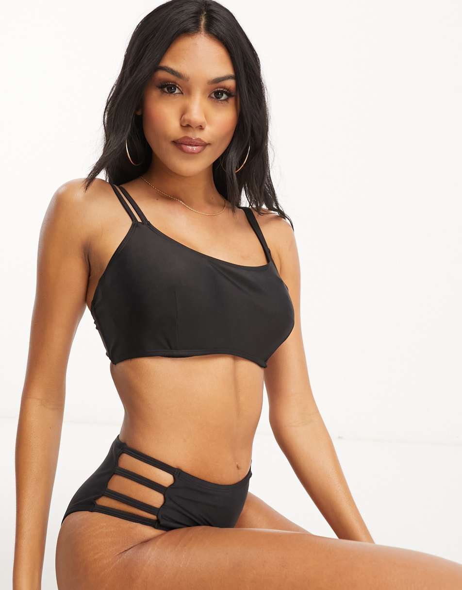 Wolf & Whistle Fuller Bust Exclusive triangle bikini top in black velvet