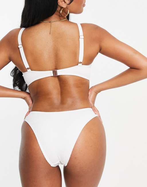 Ivory Rose Fuller Bust mix & match rib balconette bikini top in white , 2 of 4