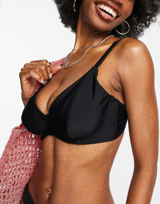 Ivory Rose Fuller Bust mix and match one shoulder bikini top in black