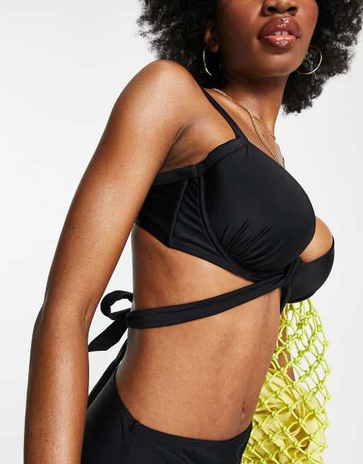 Ivory Rose Fuller Bust mix & match wraparound bikini top in black, 3 of 4
