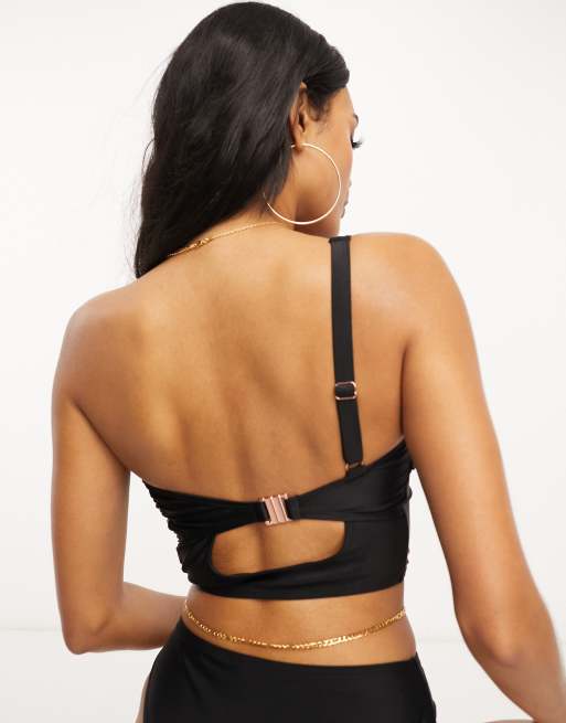 Ivory Rose - Fuller Bust - Mix og match - Oneshoulder longline crop-bikinitop i sort , 2 af 4