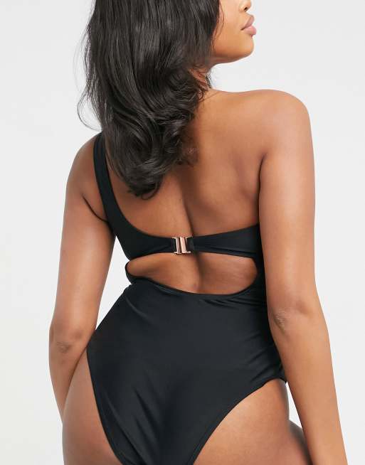 Black One Shoulder Cut Out Swimsuit