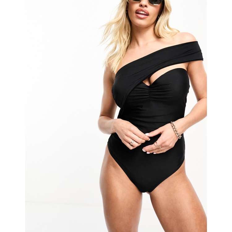 Ivory Rose Fuller Bust one shoulder swimsuit in black