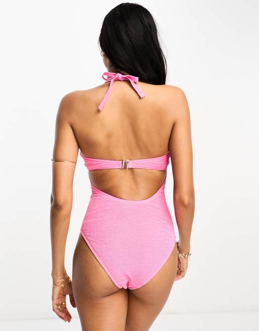 Ivory Rose Fuller Bust - Pink badedragt med halterneck og omvendt trekantstop i krølstof , 2 af 4