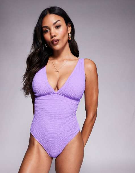 Ivory Rose Fuller Bust Scrunch Non-wired High Apex Plunge Swimsuit In Purple - view 1