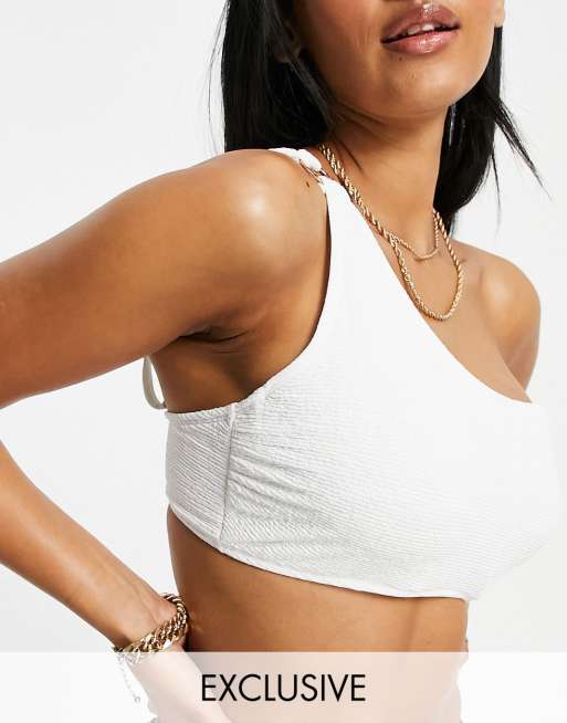 Ivory Rose – Größere Brust – Mix and Match – Gekräuseltes Oberteil in Weiß mit One-Shoulder-Träger 
