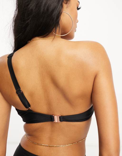 Ivory Rose Größere Brust – Schwarzes Mix and Match-Bikinioberteil im Balconette-Stil mit One-Shoulder-Träger, 2 von 4
