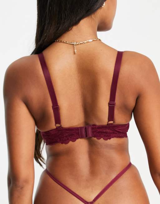 Ivory Rose – Größere Brust – Unwattierter Balconette-BH aus Spitze in Bordeauxrot mit Bügeln, 2 von 4
