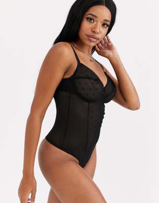 Ivory Rose - Body en tulle motif cur pour poitrines généreuses - Noir Noir