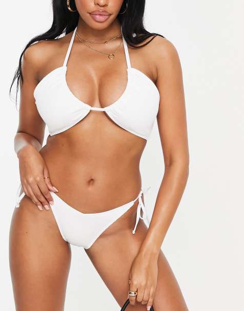 Ivory Rose - Grote cupmaten mix en match - Geribbeld triangel bikinitopje op de kop in wit - view 1