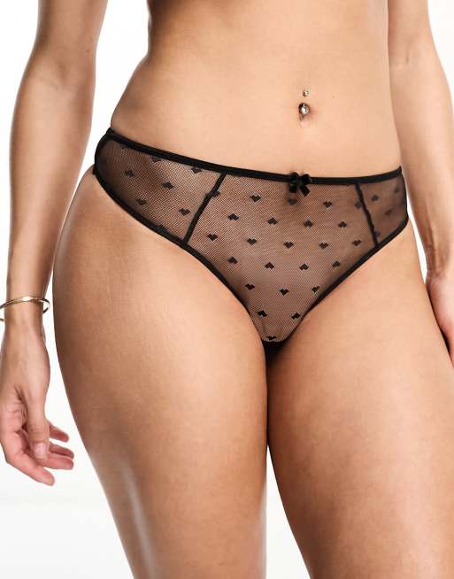 Ivory Rose heart mesh high waist tanga lace lingerie thong in black