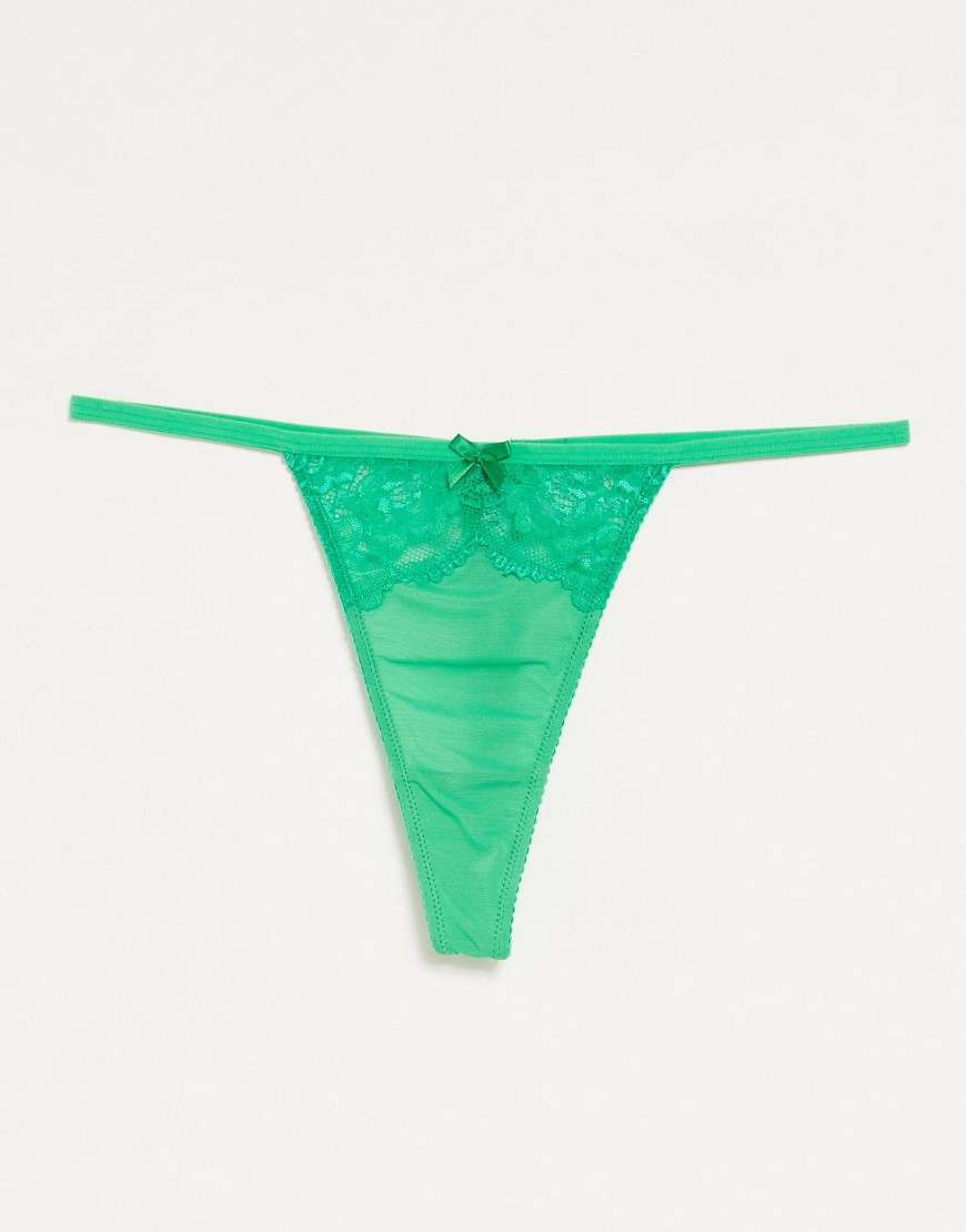Ivory Rose lace and mesh mix thong in emerald-Green