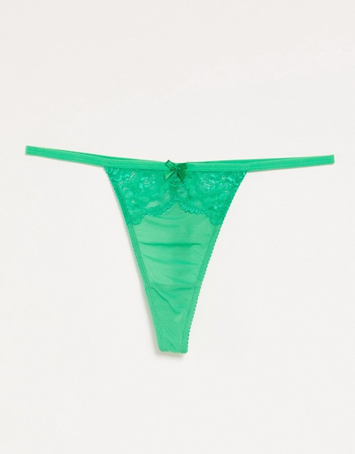 Ivory Rose lace and mesh mix thong in emerald