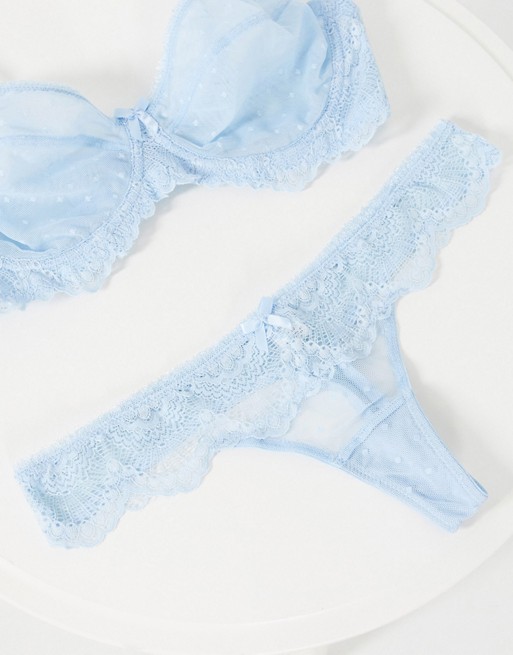 Ivory Rose lace detail thong in blue