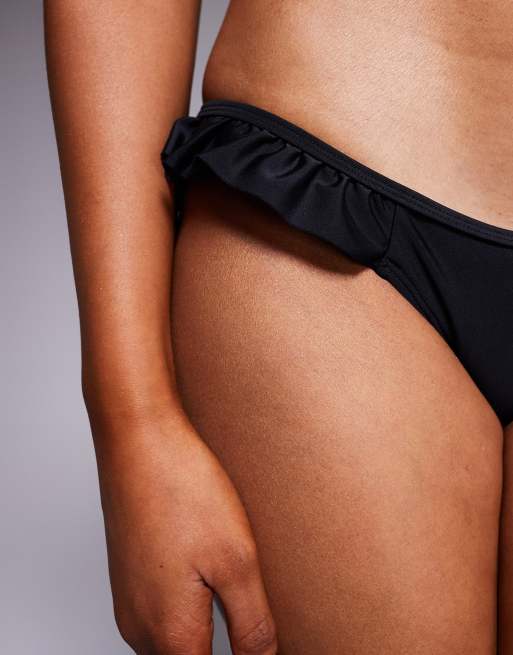 Ivory Rose Lingerie Frill edge high leg bikini pant in black, 4 of 4
