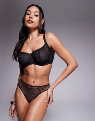 Ivory Rose - Lingerie Fuller Bust - Balconette-BH in Schwarz mit kleinem Herzmuster und herzförmigem Dekolleté