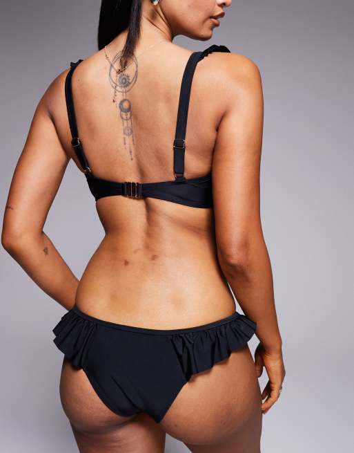 Ivory Rose Lingerie Fuller bust moulded frill front bikini top in black, 4 of 4