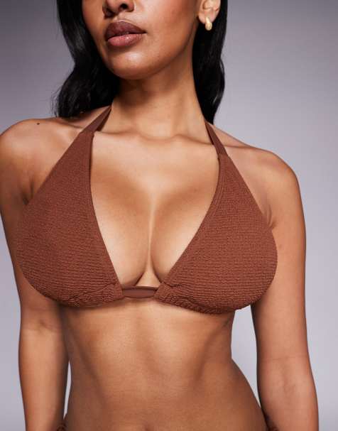 Ivory Rose Lingerie Fuller bust triangle bikini top in scrunch in brown - view 1