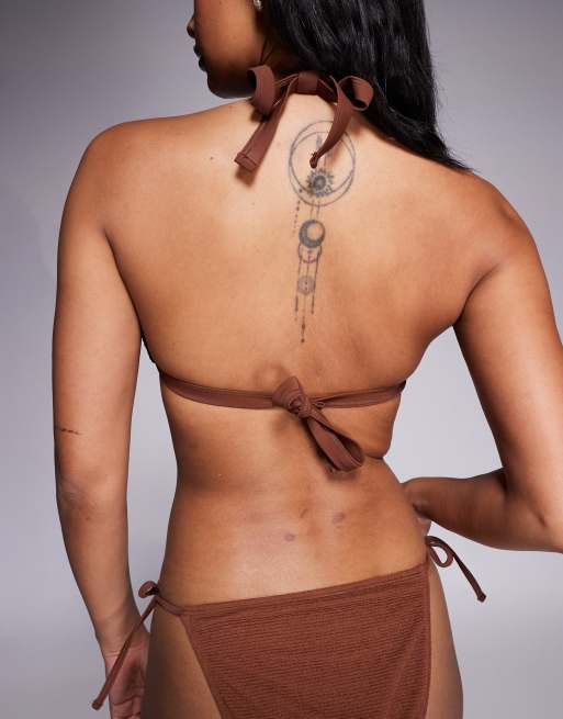 Ivory Rose Lingerie Fuller bust triangle bikini top in scrunch in brown, 2 of 4
