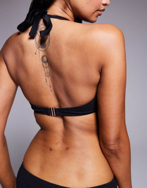 Ivory Rose Lingerie Fuller bust unpadded underwired halter bikini top in scrunch in black, 2 of 4