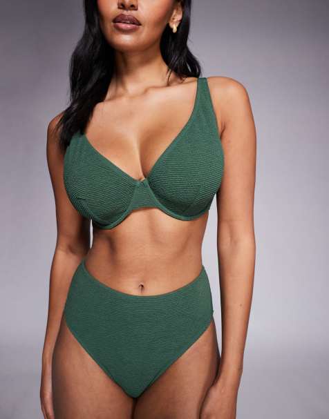 Ivory Rose Lingerie Fuller bust unpadded underwired scoop bikini top in scrunch in khaki - view 1