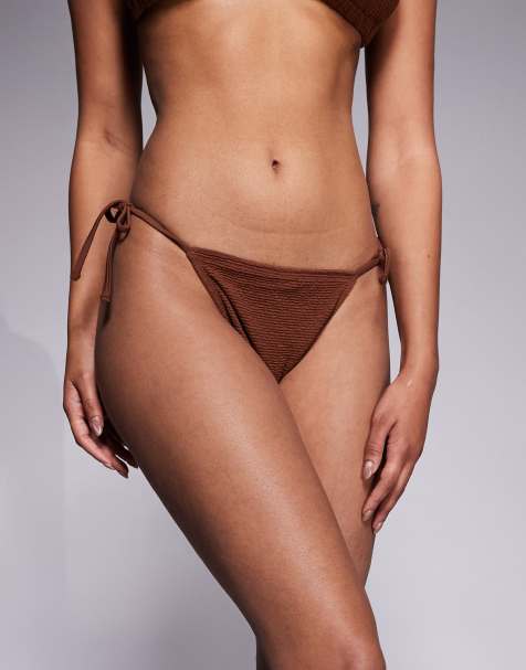 Ivory Rose Lingerie Tie side bikini bottom in scrunch in brown - view 1