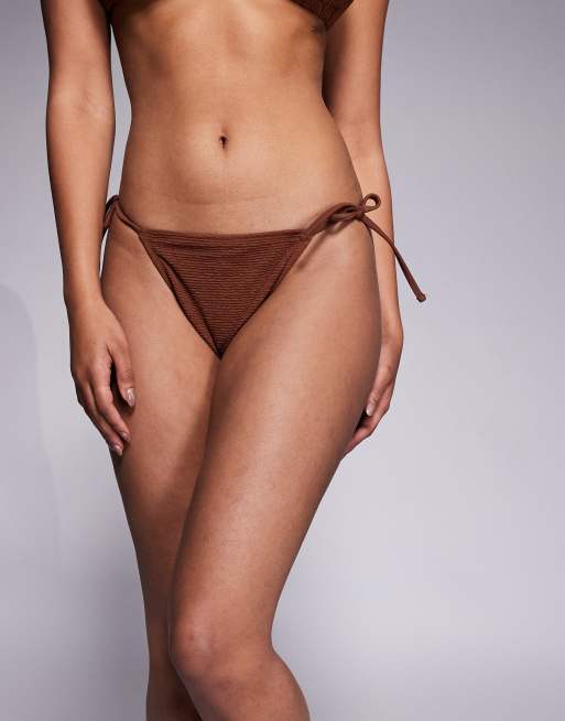 Ivory Rose Lingerie Tie side bikini bottom in scrunch in brown, 2 of 4