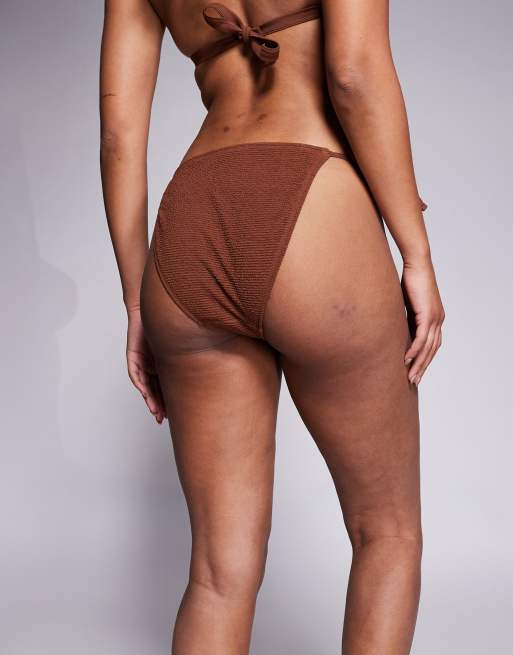 Ivory Rose Lingerie Tie side bikini bottom in scrunch in brown, 3 of 4