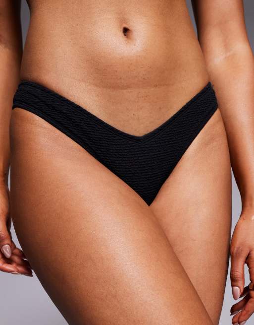 Ivory Rose Lingerie V front high leg bikini pant in scrunch in black, 2 of 4
