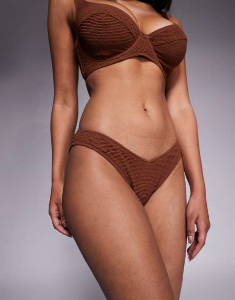 Ivory Rose Lingerie V front high leg bikini pant in scrunch in brown - view 1