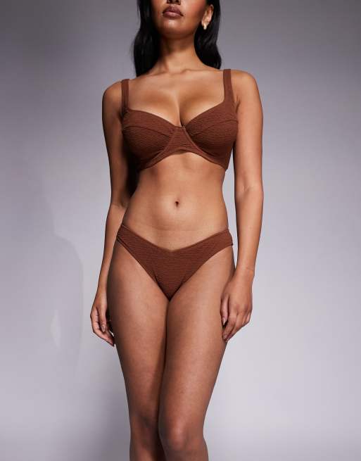 Ivory Rose Lingerie V front high leg bikini pant in scrunch in brown, 2 of 4