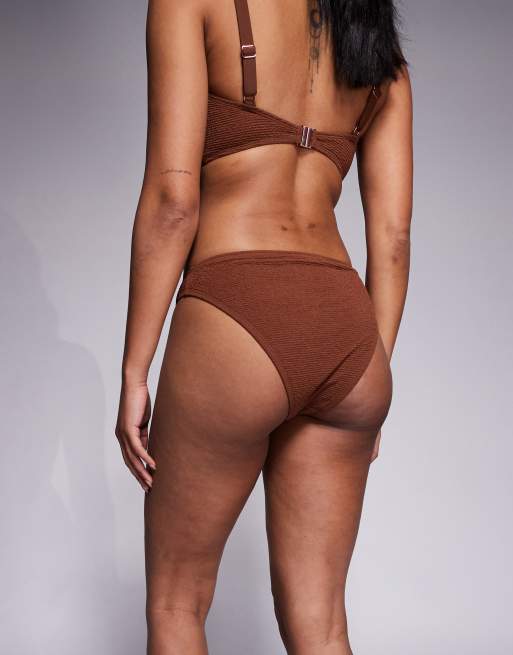 Ivory Rose Lingerie V front high leg bikini pant in scrunch in brown, 3 of 4