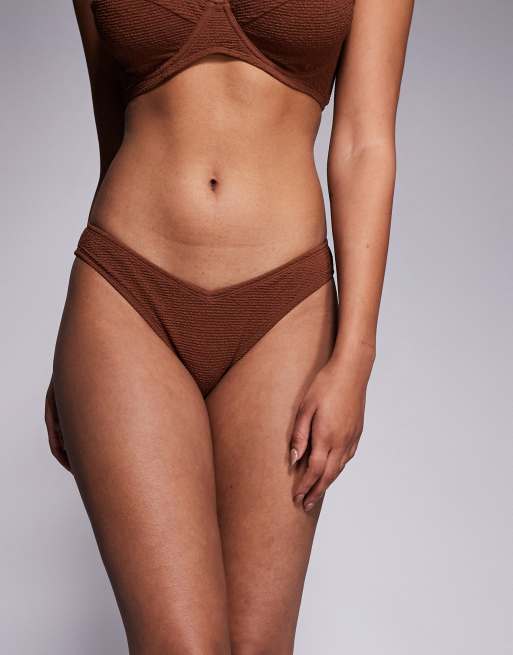 Ivory Rose Lingerie V front high leg bikini pant in scrunch in brown, 4 of 4