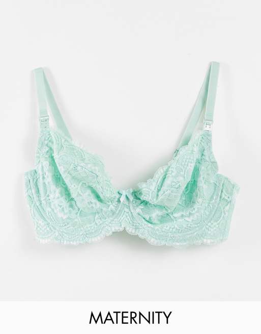 Ivory Rose Lingerie Ivory Rose Maternity Fuller Bust Lace Wired Non-padded Nursing  Bra In Teal-green