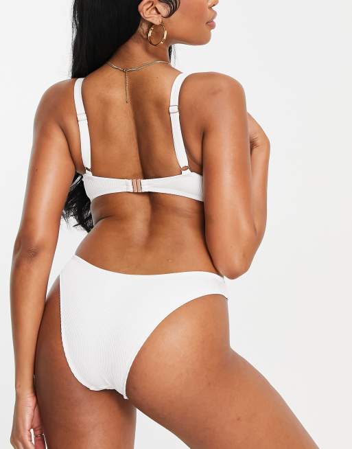 Ivory Rose - Mix and Match - Bas de bikini échancré en tissu côtelé - Blanc , 2 de 4