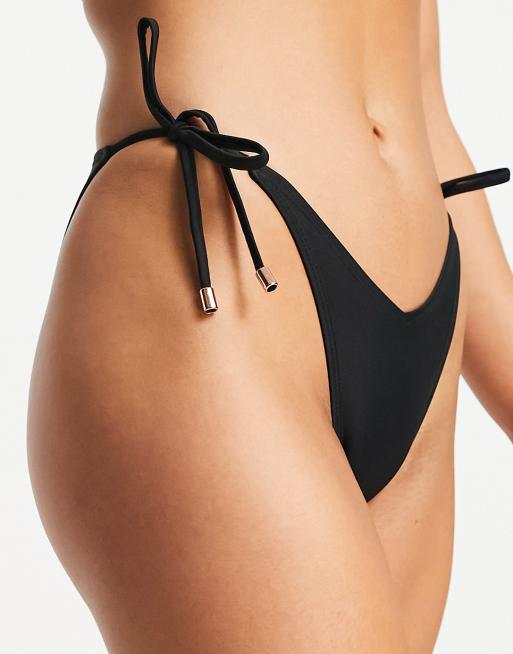 Ivory Rose – Mix and Match – Bikinihose in Schwarz mit seitlichem Bindeband , 3 von 4