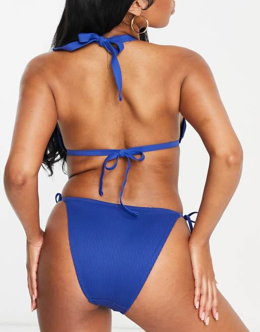 Ivory Rose mix match rib string bikini bottom in navy blue ASOS