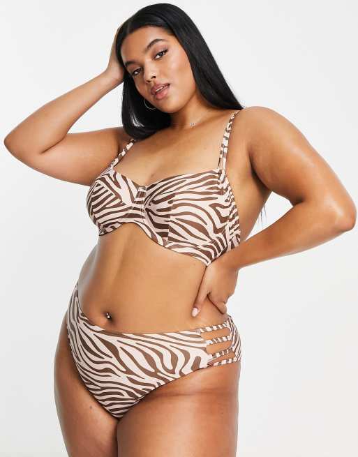 Ivory Rose Plus – Bikinihose mit hohem Bund, Riemchen und Zebramuster, 4 von 4