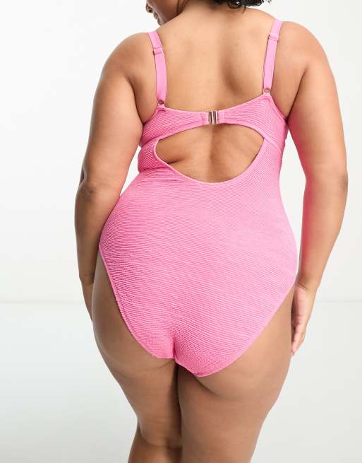 Ivory Rose Plus - Costume da bagno rosa acceso a portafoglio stropicciato , 2 di 4