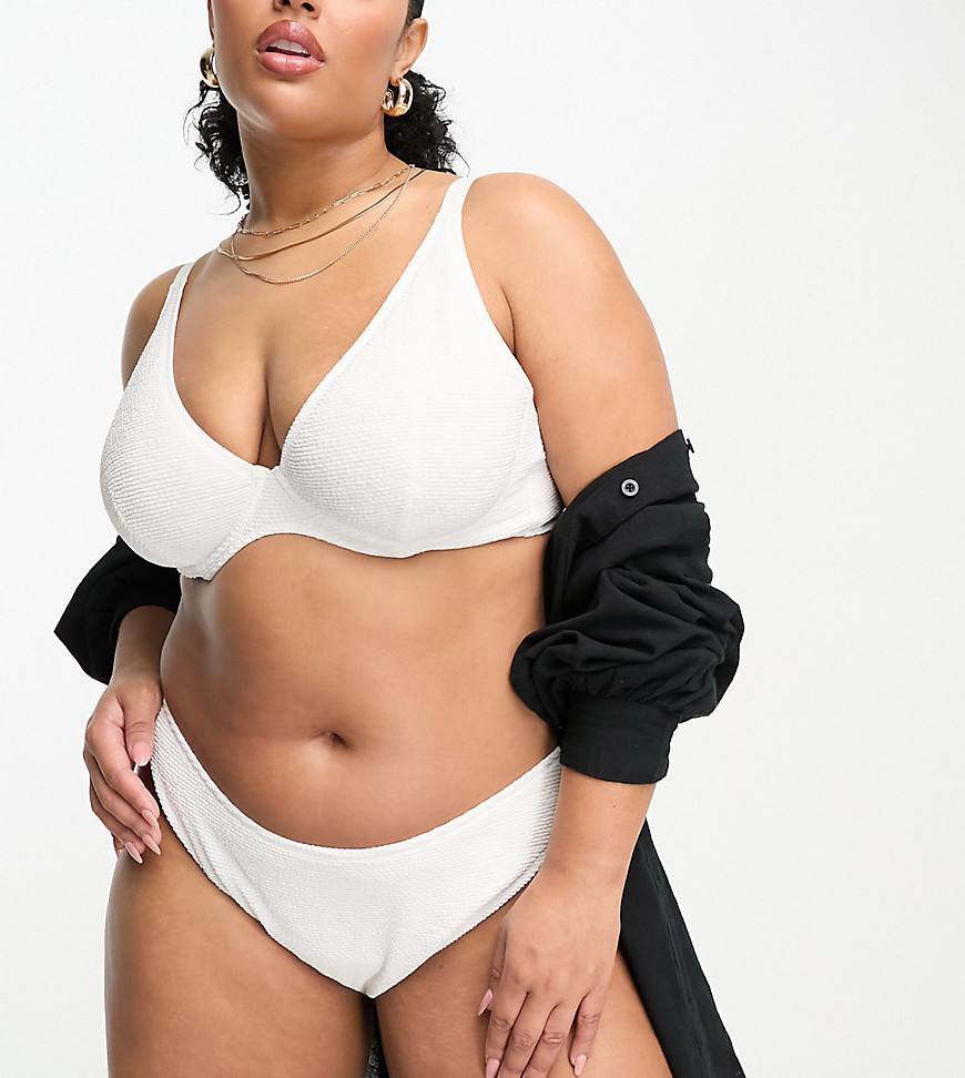 Ivory Rose Plus Crinkle High Waist Bikini Bottom In White