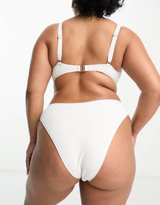 Ivory Rose Plus crinkle high waist bikini bottom in white , 2 of 4